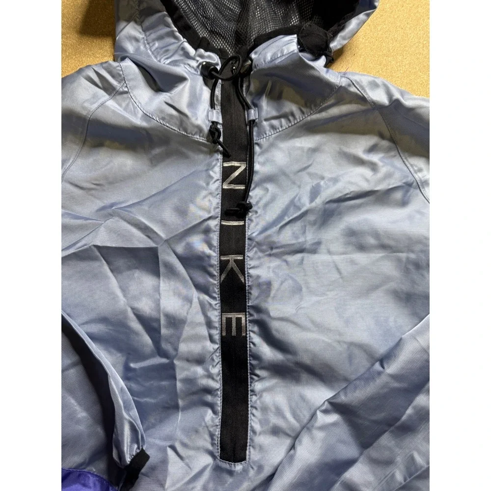 Nike Women's Pullover Windbreaker Jacket Hooded Blue Purple Trim Medium vtg‎